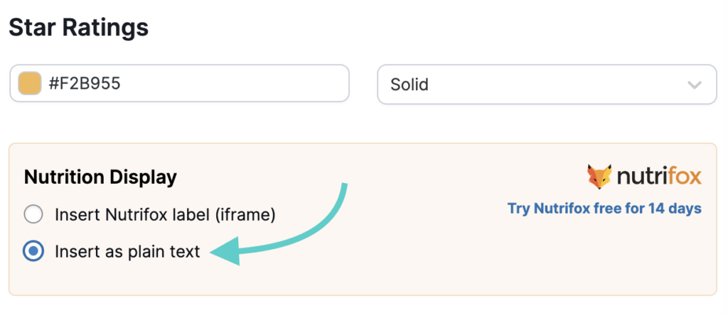 Tasty Recipes Settings - Insert as Plain Text